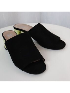 VANESSA WU Suede Mules with Gold Block Heel